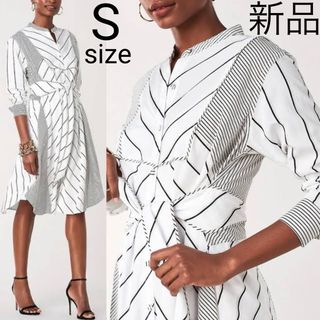 ダイアンフォンファステンバーグ(DIANE von FURSTENBERG)の新品 ダイアンフォンファステンバーグ 変形ストライプ リボンタイシャツワンピース(ひざ丈ワンピース)