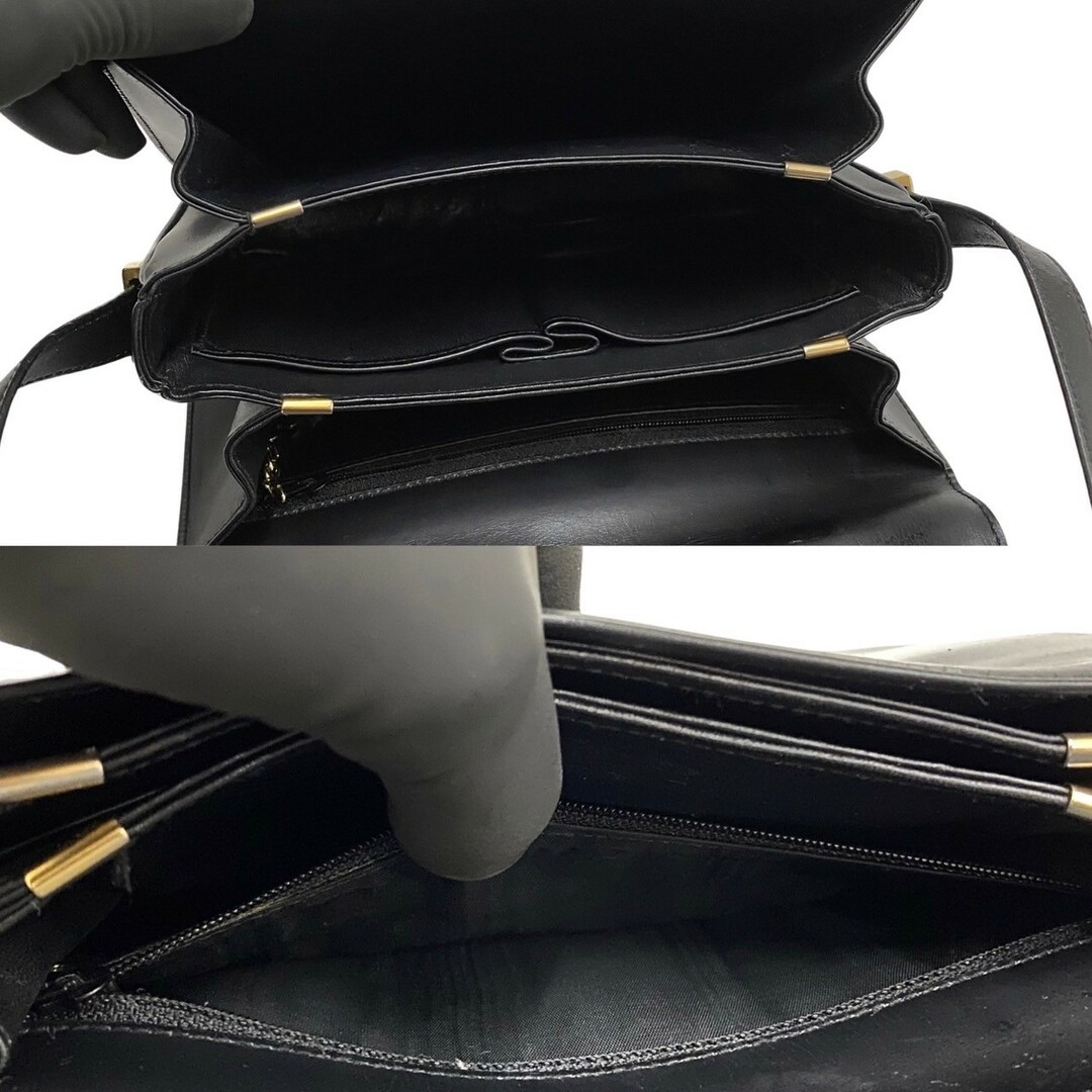 極 美品 CELINE セリーヌ ヴィンテージ 馬車金具 カーフ レザー 本革 ミニ ショルダーバッグ ポシェット サコッシュ ブラック 10029約45cmショルダー