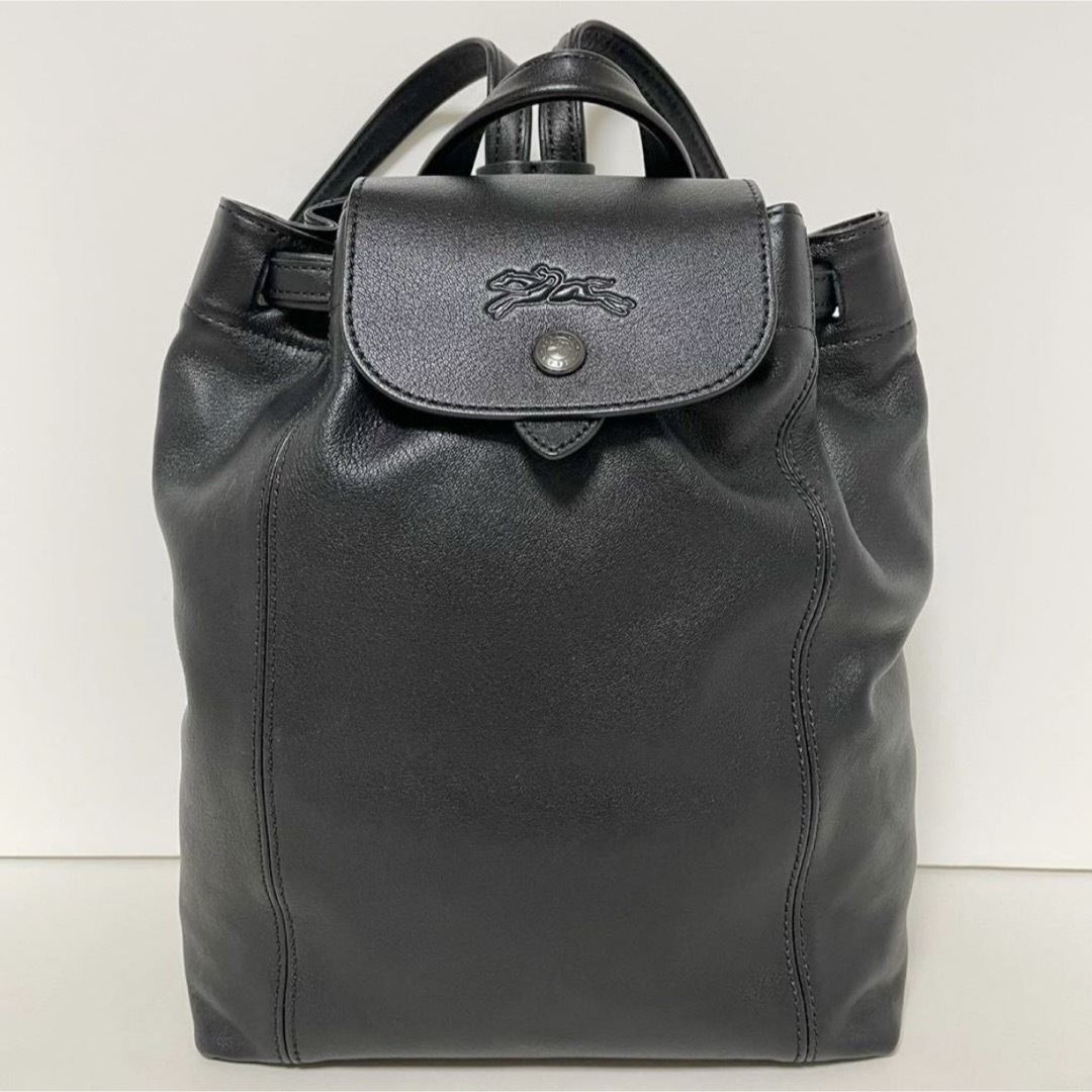 レディースLONGCHAMP ロンシャン リュック ブラック レザー 美品 黒