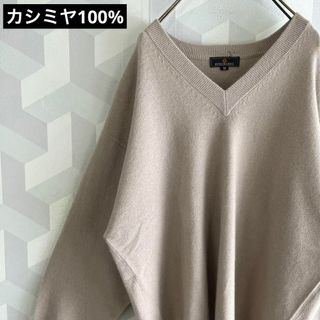 【カシミヤ100%】メンズLサイズ相当 Vネック ニット セーター グレージュ(ニット/セーター)