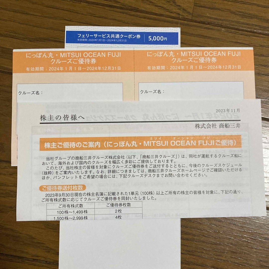 商船三井株主優待 チケットの乗車券/交通券(その他)の商品写真