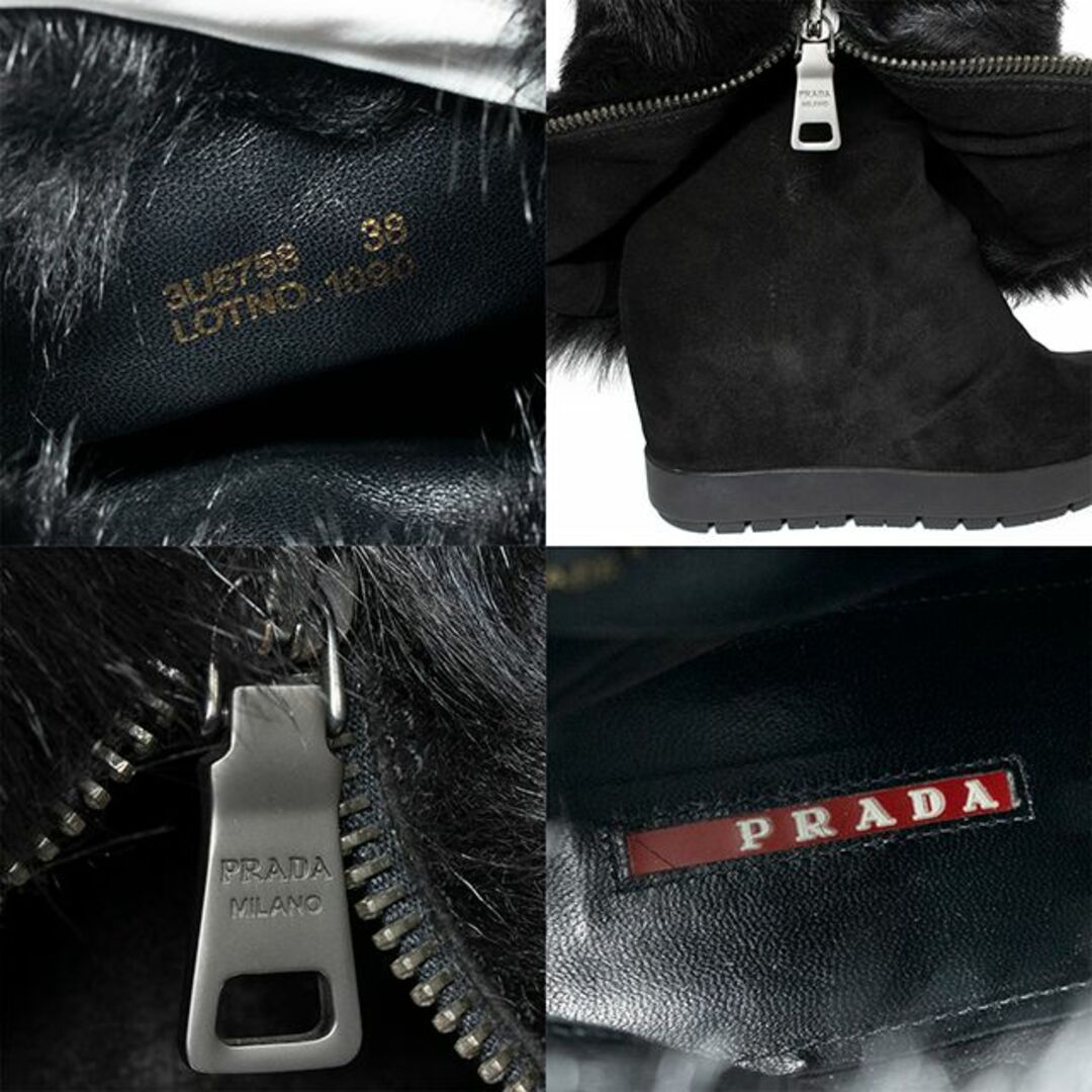 【全額返金保証・送料無料】プラダのブーツ・正規品・美品・ファー・綺麗・ブラック