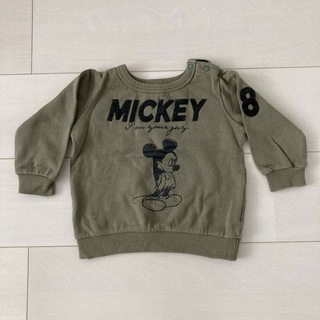 ディズニー(Disney)の《ディズニー》ミッキー　トレーナー　裏起毛　カーキ　90(Tシャツ/カットソー)