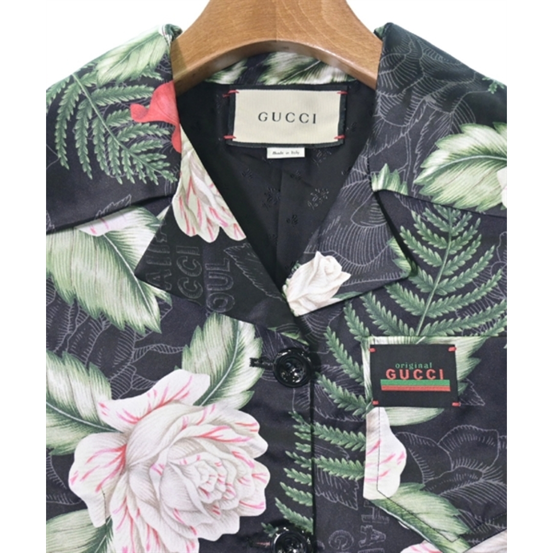 Gucci(グッチ)のGUCCI グッチ カジュアルシャツ 36(XS位) 黒x緑x赤(総柄) 【古着】【中古】 レディースのトップス(シャツ/ブラウス(長袖/七分))の商品写真