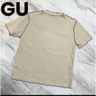 ジーユー(GU)のGU トップス　フリル　Lサイズ　半袖　厚めの生地　ベージュ　ジーユー(Tシャツ(半袖/袖なし))