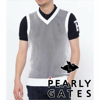 パーリーゲイツ(PEARLY GATES)のPEARLY GATES PGロゴ編み コットンビーム Vネックニットベスト(ウエア)