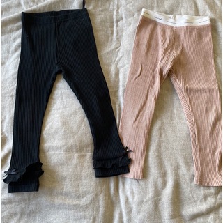 韓国子供服　minirobe リブ　レギンス　くすみピンク　黒　リボン(パンツ/スパッツ)