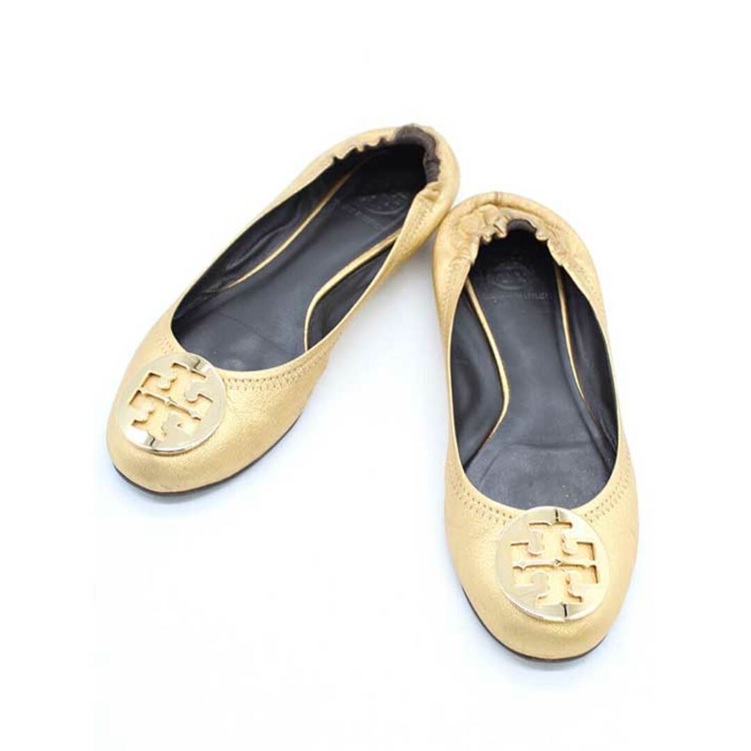 Tory Burch(トリーバーチ)の【新規値下げ】♪TORY BURCH/トリーバーチ♪バレエシューズ/レザー/ロゴ/カジュアル/シューズ/靴 ゴールド/金色 レディース 6.5 (約24cm) 【中古】 春夏秋冬 926022 レディースの靴/シューズ(バレエシューズ)の商品写真