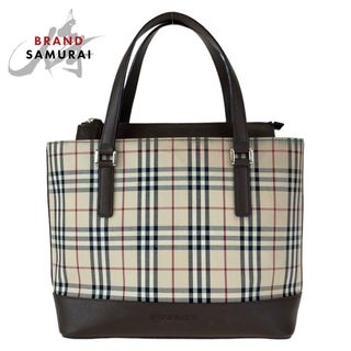 バーバリー(BURBERRY)のBURBERRY バーバリー ノバチェック ベージュ ブラウン 茶 キャンバス レザー ハンドバッグ トートバッグ レディース 404111 【中古】(ハンドバッグ)