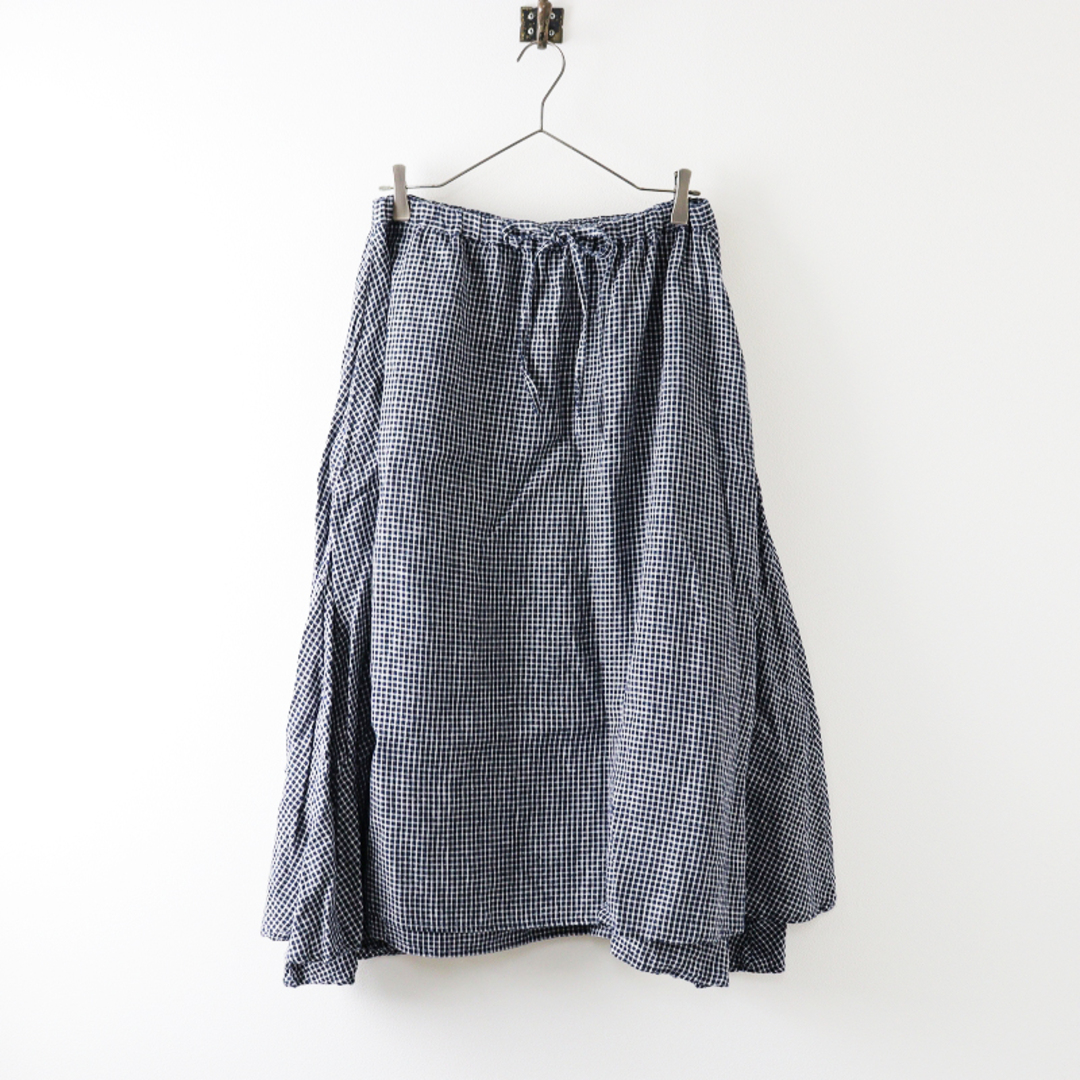 fog linen work(フォグリネンワーク)のフォグリネンワーク × ネストローブ fog linen work nest Robe リネンチェックフレアスカート/ネイビー イージー ゴム【2400013626705】 レディースのスカート(ひざ丈スカート)の商品写真