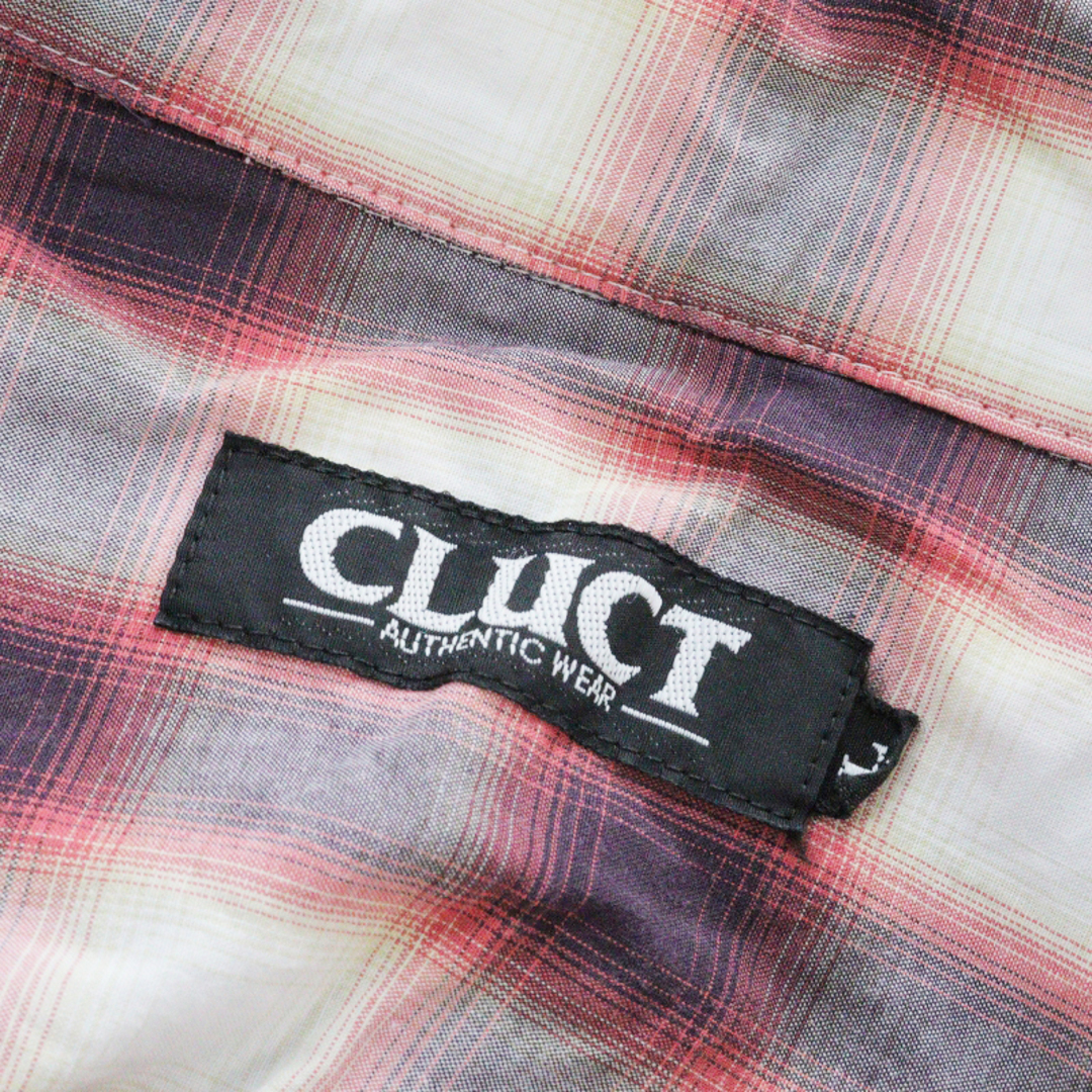 CLUCT(クラクト)のメンズ クラクト CLUCT オンブレチェック柄 オープンカラー 半袖シャツ L/レッド系 トップス【2400013622158】 メンズのトップス(シャツ)の商品写真