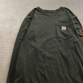 カーハート(carhartt)のカーハート　ロンT　ワンポケ　袖プリント　古着　チャコールグレー　M(Tシャツ/カットソー(七分/長袖))