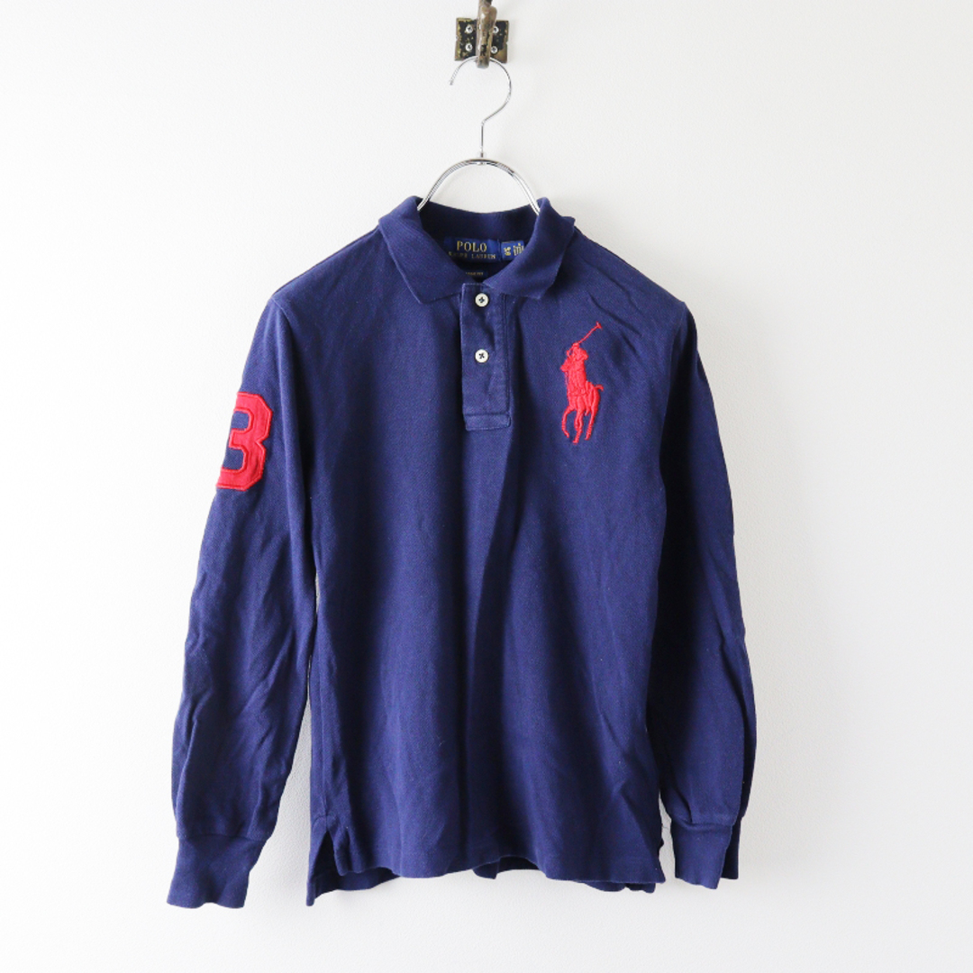 POLO RALPH LAUREN(ポロラルフローレン)のポロラルフローレン POLO RALPH LAUREN デカロゴ刺繍 ロングスリーブ ポロシャツ S/ネイビー トップス ブラウス【2400013628907】 キッズ/ベビー/マタニティのキッズ服男の子用(90cm~)(Tシャツ/カットソー)の商品写真