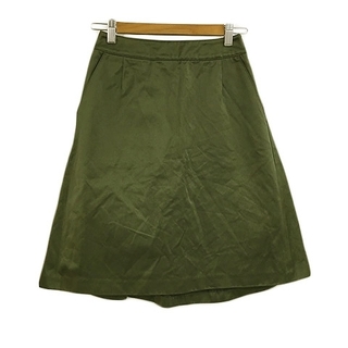 トゥモローランドコレクション スカート フレア 膝丈 無地 タック 32 緑(ひざ丈スカート)