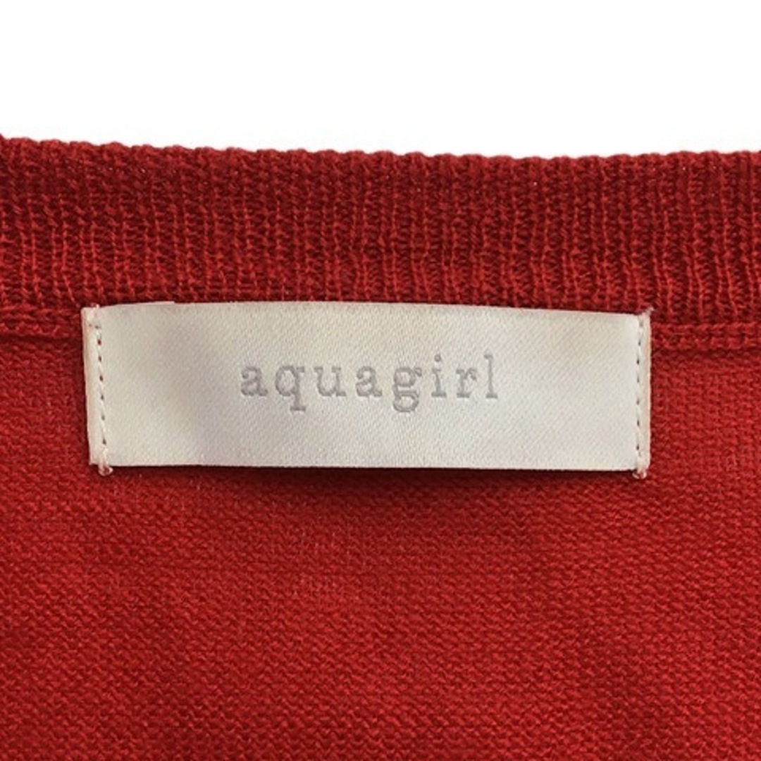 aquagirl(アクアガール)のアクアガール カーディガン ニット クルーネック ビジューボタン 長袖 赤 レディースのトップス(カーディガン)の商品写真