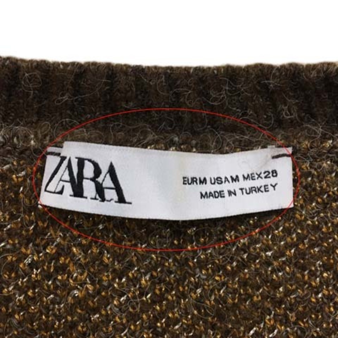 ZARA(ザラ)のザラ セーター ニット プルオーバー ラメ 総柄 長袖 USA M 茶 レディースのトップス(ニット/セーター)の商品写真