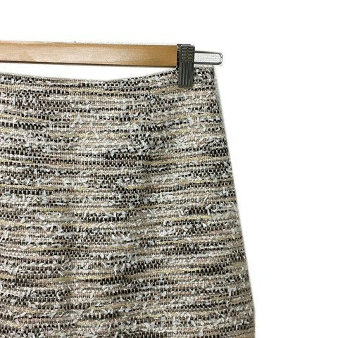 ANAYI(アナイ)のアナイ スカート 台形 ミニ ツイード調 ラメ フリンジ 36 ベージュ 茶 レディースのスカート(ミニスカート)の商品写真