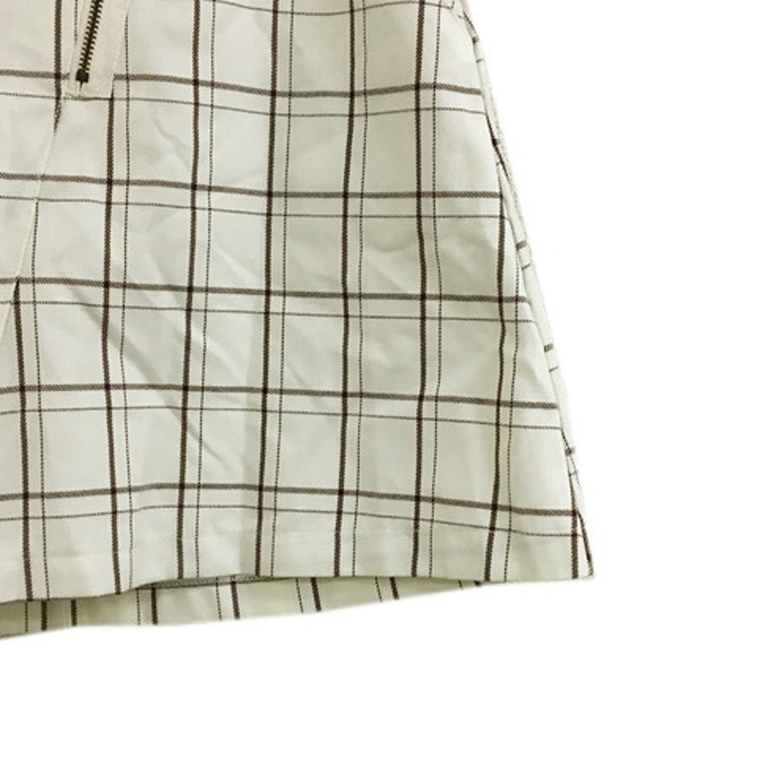 heather(ヘザー)のヘザー スカート 台形 ミニ チェック ラップ 巻き ウエストゴム S 白 茶 レディースのスカート(ミニスカート)の商品写真