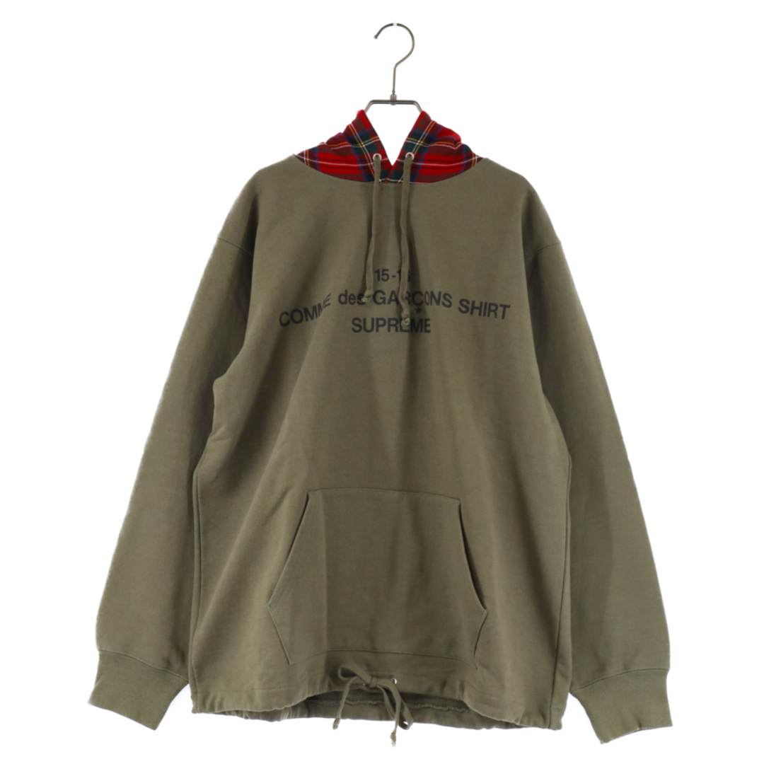 Supreme(シュプリーム)のSUPREME シュプリーム 15AW×COMME des GARCONS SHIRT Hooded Sweatshirt コムデギャルソンシャツ フロントロゴ チェック柄フード スウェットプルオーバーパーカー カーキ メンズのトップス(パーカー)の商品写真