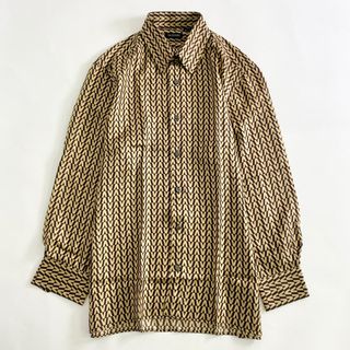 ヴァレンティノ(VALENTINO)の66L7《美品》イタリア製 VALENTINO ヴァレンティノ 総柄シルクシャツ 41 ブラウン ゴールド silk100％ ヴィンテージ レトロ(シャツ)