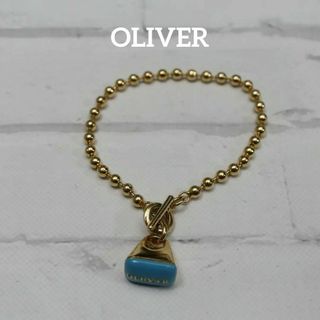 オリバー(oliver)の【匿名配送】オリバー ブレスレット ゴールド シンプル ロゴ 水色(ブレスレット/バングル)