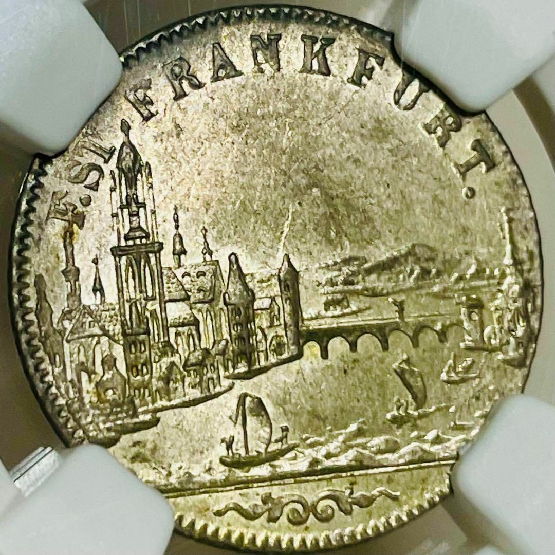 1853 ドイツ 都市景観 フランクフルト自由都市 ６クロイツァー銀貨 MS62約2025㎜コイン重量