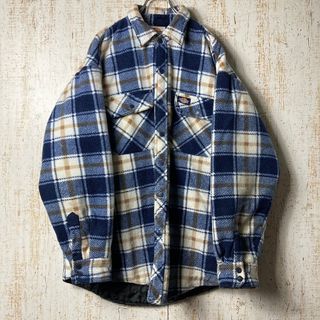 ディッキーズ(Dickies)のディッキーズ 中綿 フリース シャツジャケット ホワイト ブルー アメリカ古着(その他)