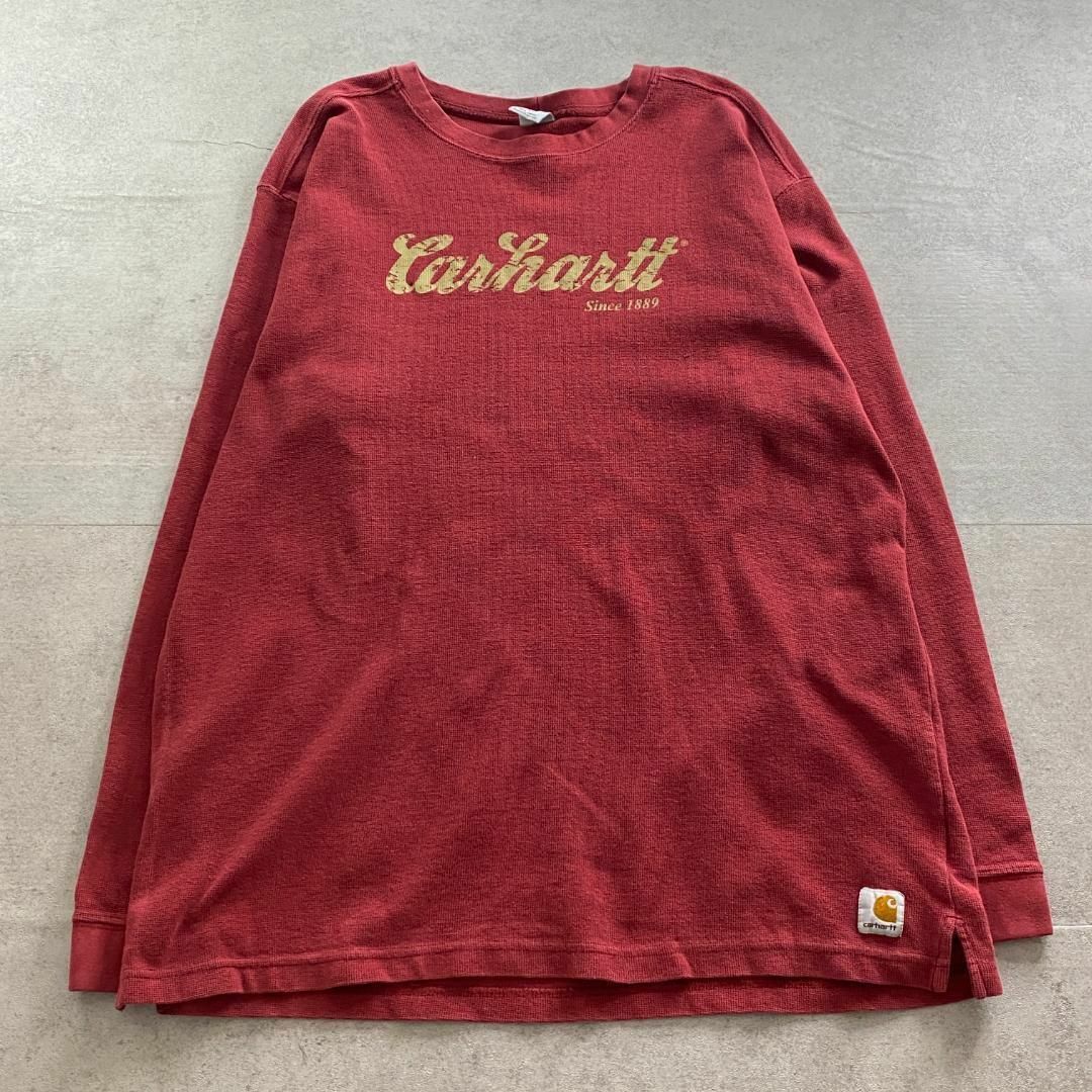 carhartt(カーハート)のカーハート　長袖カットソー　プリントロゴ　ブランドロゴ　古着　レッド　XL メンズのトップス(Tシャツ/カットソー(七分/長袖))の商品写真