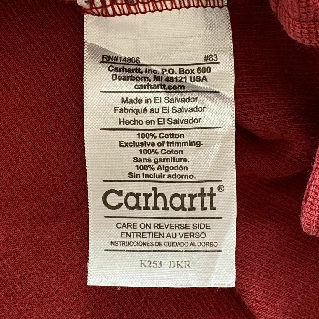 carhartt(カーハート)のカーハート　長袖カットソー　プリントロゴ　ブランドロゴ　古着　レッド　XL メンズのトップス(Tシャツ/カットソー(七分/長袖))の商品写真