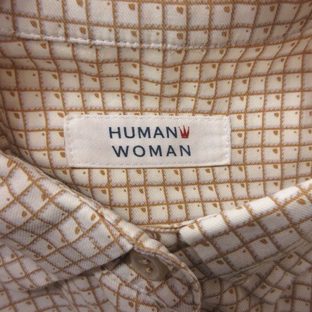 HUMAN WOMAN(ヒューマンウーマン)のヒューマンウーマン シャツ ブラウス 総柄 長袖 M ベージュ /YI レディースのトップス(シャツ/ブラウス(長袖/七分))の商品写真