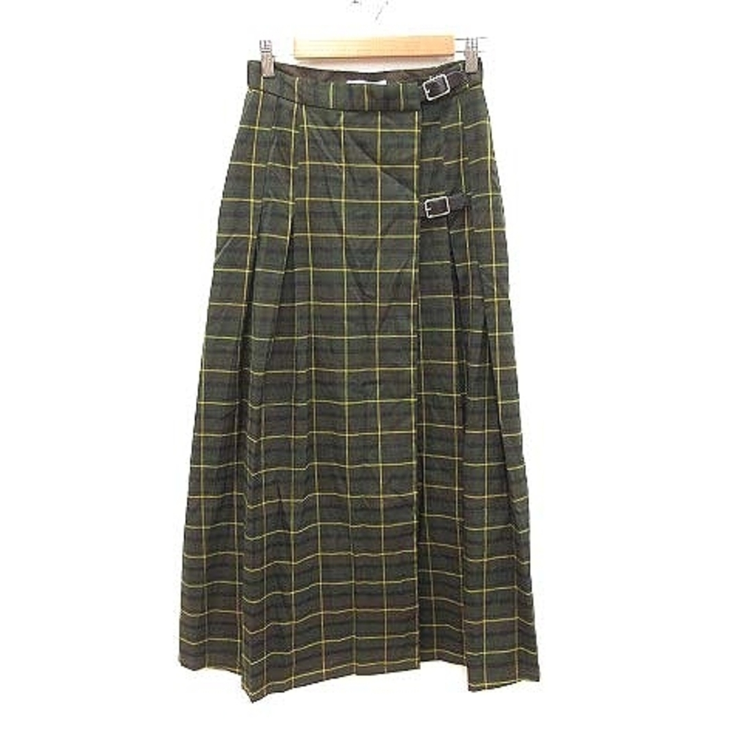 SLY(スライ)のスライ ラップスカート プリーツ ロング ベルト チェック 2 深緑  レディースのスカート(ロングスカート)の商品写真