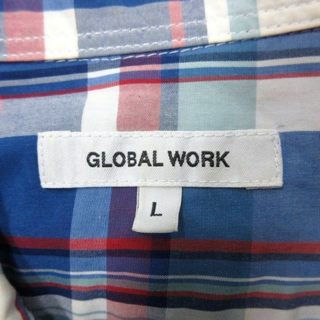 GLOBAL WORK(グローバルワーク)のグローバルワーク ステンカラーシャツ チェック 七分袖 L 青 ブルー /AU メンズのトップス(シャツ)の商品写真