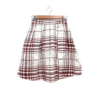 ジルスチュアート(JILLSTUART)のJILL STUART フレアスカート ひざ丈 チュール チェック 0 白 赤(ひざ丈スカート)