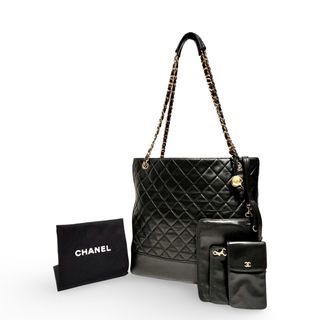 シャネル(CHANEL)のCHANEL シャネル マトラッセ チェーンショルダー トートバッグ 3連ポーチ セット ブラック ラムスキン(トートバッグ)