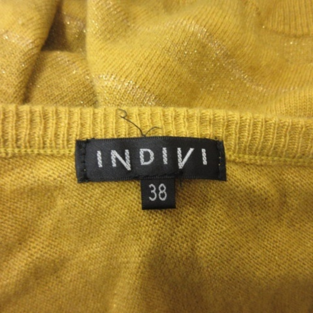 INDIVI(インディヴィ)のインディヴィ カットソー チュニック ボーダー 七分袖 カシミヤ混38 黄色  レディースのトップス(その他)の商品写真