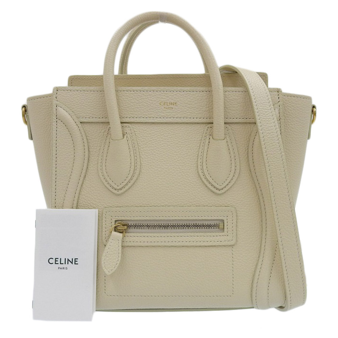 【本物保証】 超美品 セリーヌ CELINE ラゲージ ナノ ショッパー ハンドバッグ ショルダーバッグ 斜め掛け 2WAYバッグ レザー アイボリー約20cm高さ