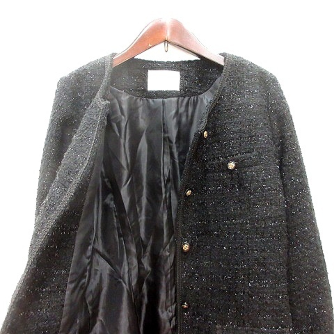 ANNA LUNA(アンナルナ)のアンナルナ ノーカラーコート 総裏地 チェック ツイード 9AR 黒 ブラック レディースのジャケット/アウター(その他)の商品写真