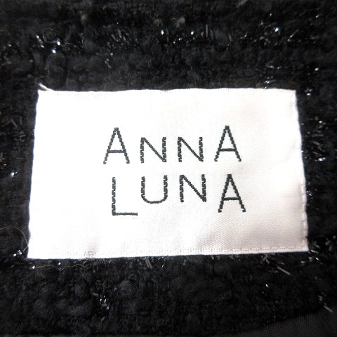 ANNA LUNA(アンナルナ)のアンナルナ ノーカラーコート 総裏地 チェック ツイード 9AR 黒 ブラック レディースのジャケット/アウター(その他)の商品写真