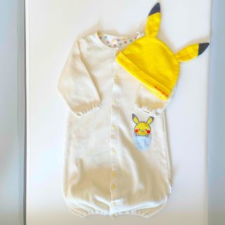 モンポケ　ピカチュウ　新生児2WAYドレス　帽子付き(カバーオール)