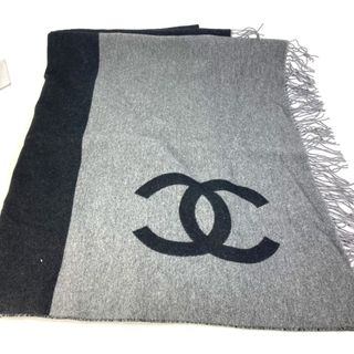 シャネル(CHANEL)のシャネル CHANEL CC ココマーク 19B フリンジ 大判 毛布 インテリア ブランケット ウール/カシミヤ ブラック 美品(その他)