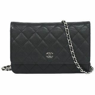 シャネル(CHANEL)の本物 シャネル CHANEL ココマーク マトラッセ チェーン ショルダーウォレット 長財布 キャビアスキン レザー ブラック Matelasse 財布 ウォレット 中古(財布)