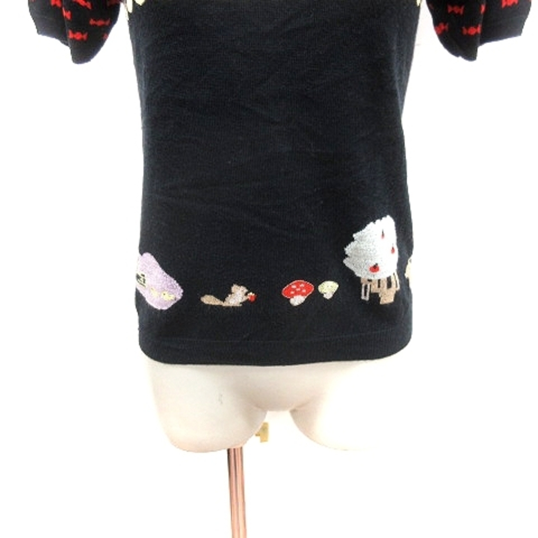 シェリーラファム ニットセーター ラウンドネック 切替 ラメ 総柄 半袖 M 黒 レディースのトップス(ニット/セーター)の商品写真