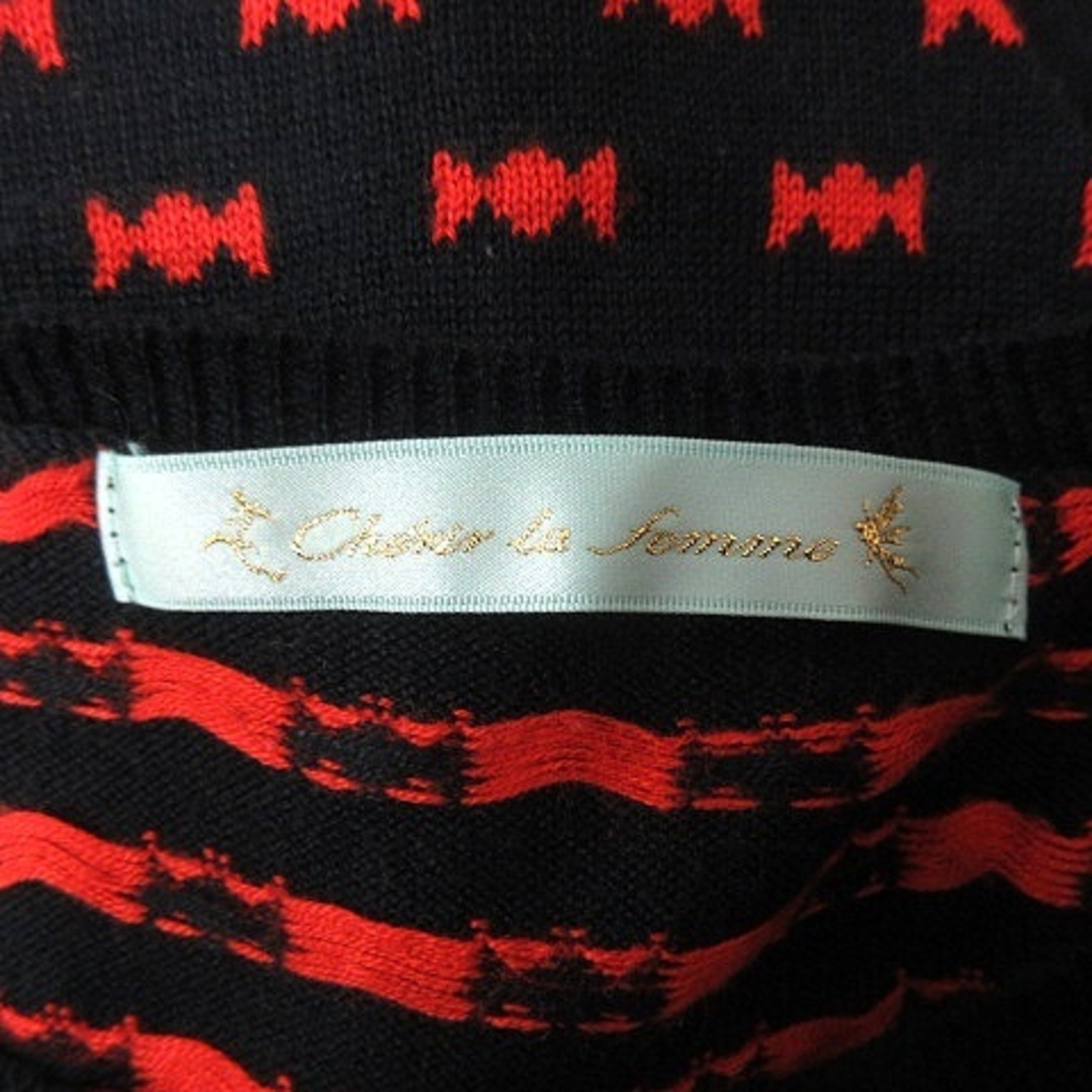 シェリーラファム ニットセーター ラウンドネック 切替 ラメ 総柄 半袖 M 黒 レディースのトップス(ニット/セーター)の商品写真