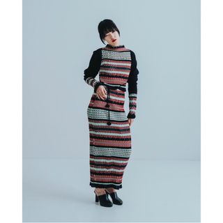 アメリヴィンテージ(Ameri VINTAGE)のlinks border skirt 23AWAC-003  accordion(ロングスカート)