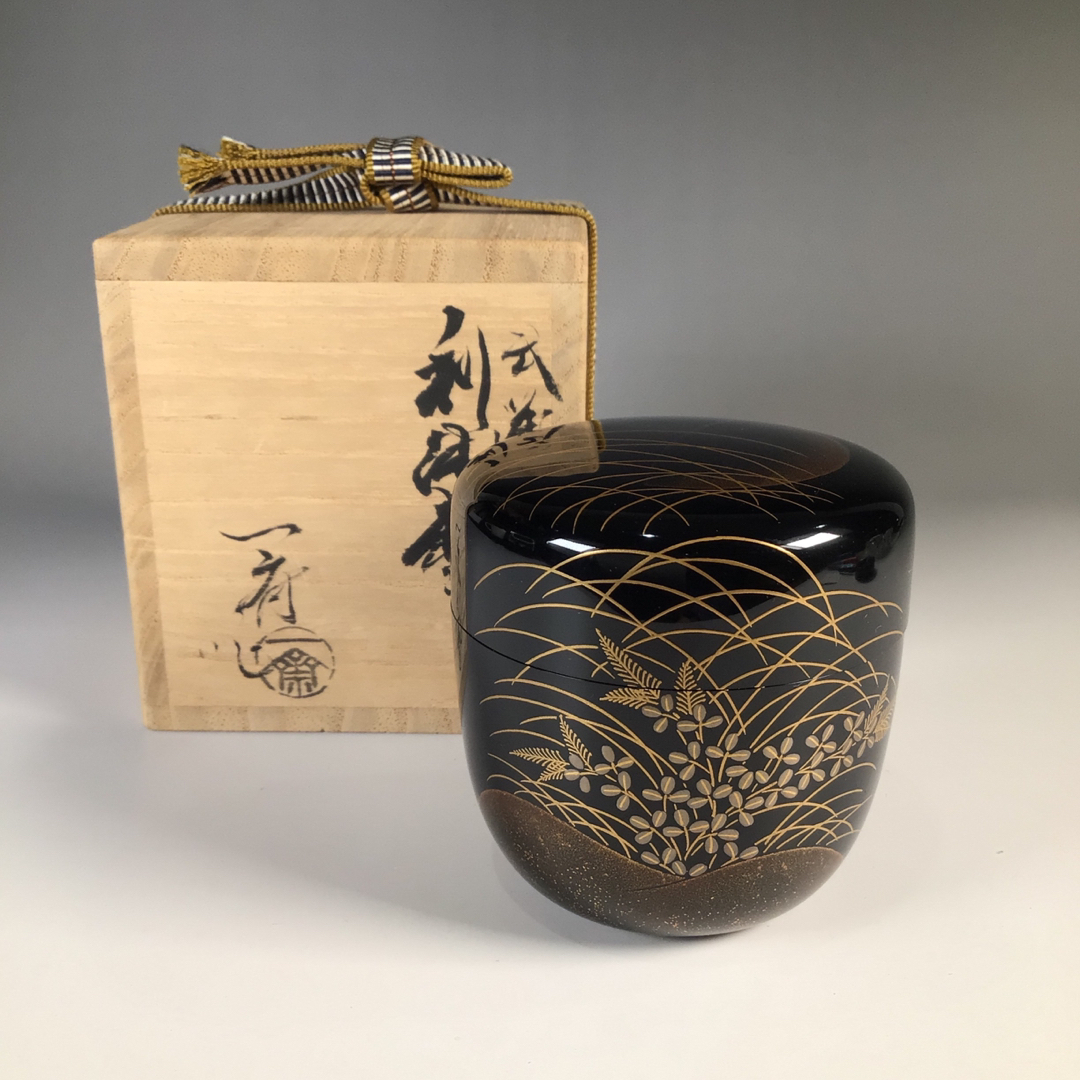 茶道具 是辰作 漆塗 螺鈿装飾 描金 竜虎蒔絵 棗 時代箱 V 6682 茶道具 是辰作 漆塗 螺鈿装飾 描金 竜虎蒔絵 棗 時代箱 V 6682