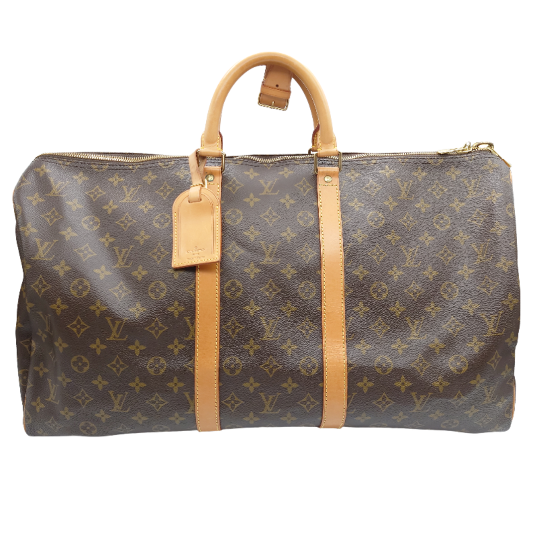 【値下げ 大感謝セール 当店通常価格79,800円】 ルイヴィトン Louis Vuitton キーポル55 ボストンバッグ モノグラム 茶色 ブラウン系 レザー M41424 SP0944 カデナ 鍵 レディース メンズ 【 Bランク】☆送料無料☆30cm奥行