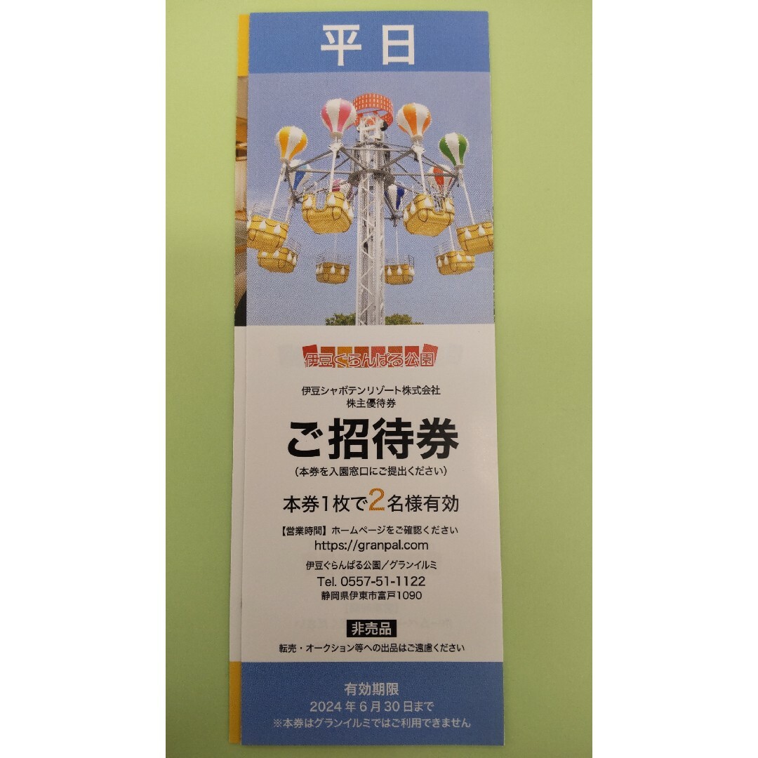 伊豆ぐらんぱる公園★平日2名様分招待券★2024年6月30日まで★株主優待券 チケットの施設利用券(遊園地/テーマパーク)の商品写真