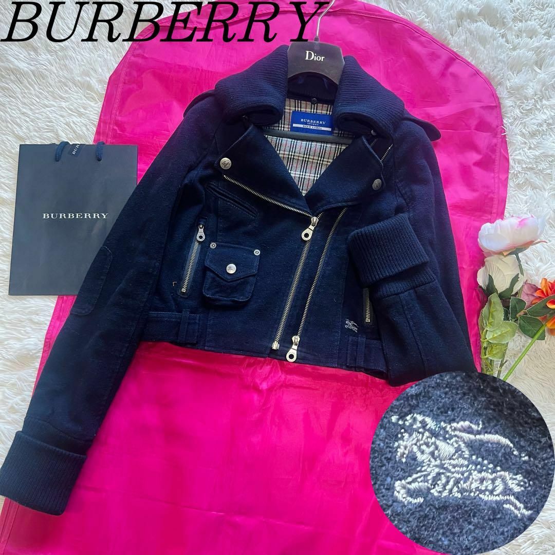 BURBERRY BLUE LABEL(バーバリーブルーレーベル)の【良品】BURBERRY BLUE LABEL ライダースジャケット 38 紺 レディースのジャケット/アウター(ライダースジャケット)の商品写真