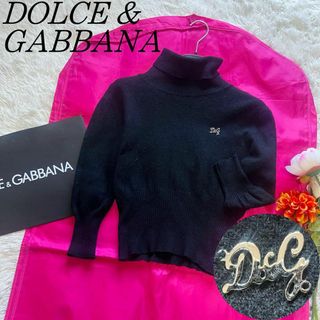 【良品】DOLCE&GABBANA タートルネック ブラック M ロゴプレート