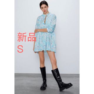 ザラ(ZARA)のZARA 花柄 ワンピースレディース 新品 S ミニワンピース(ひざ丈ワンピース)